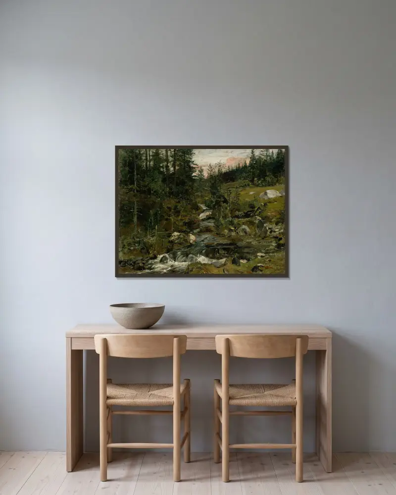Bach bei Øylo von Gerhard Munthe gerahmt an einer Wand