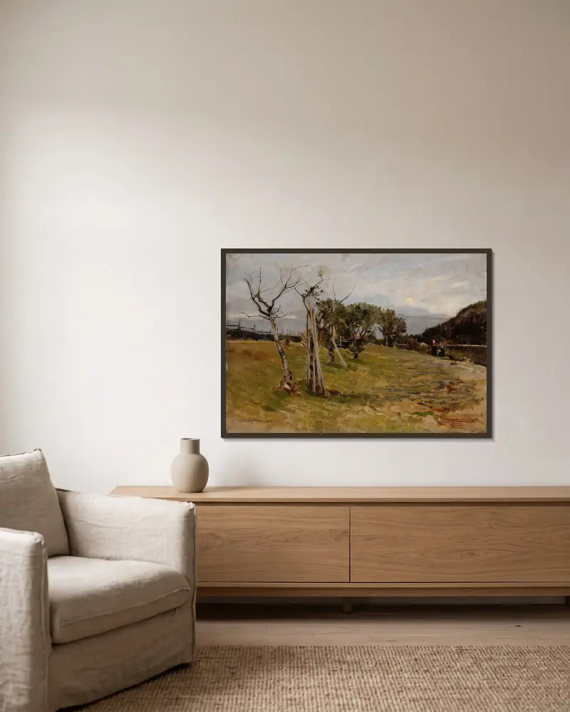 Abend im Wald von Gerhard Munthe gerahmt an einer Wand