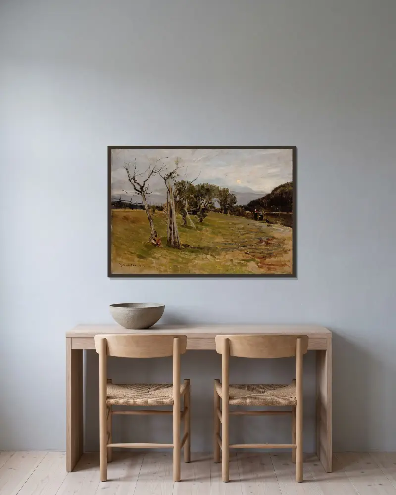 Abend im Wald von Gerhard Munthe gerahmt an einer Wand