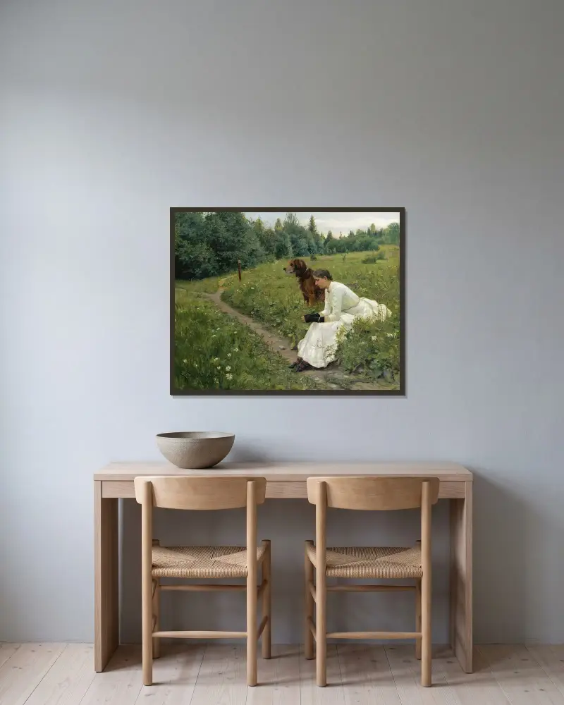 Idyll av Gerhard Munthe inramad på en vägg