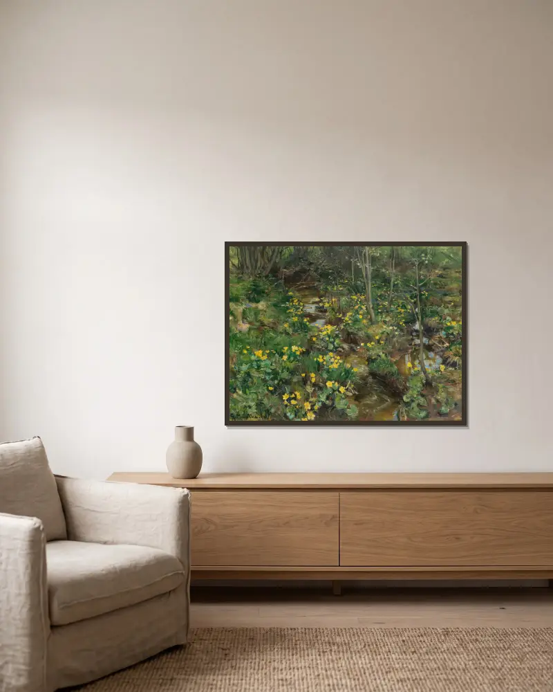 Norwegische Ringelblumen von Gerhard Munthe gerahmt an einer Wand