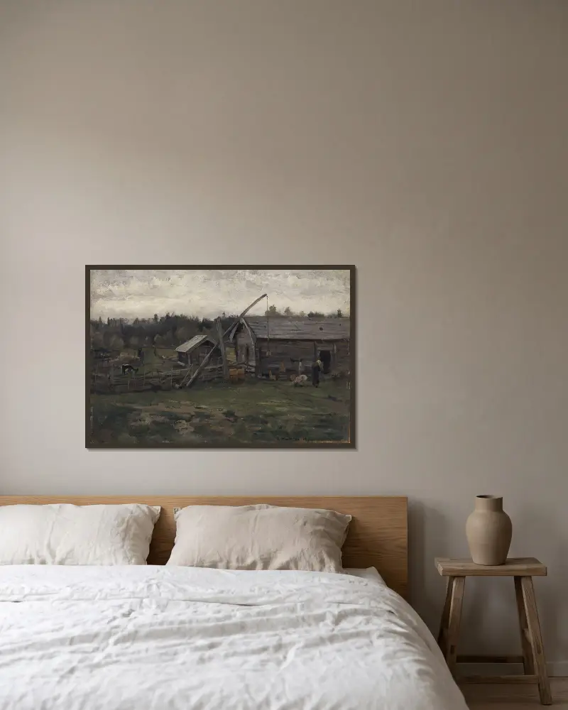 Stará stodola, Hedmark, Gerhard Munthe v rámu na stěně