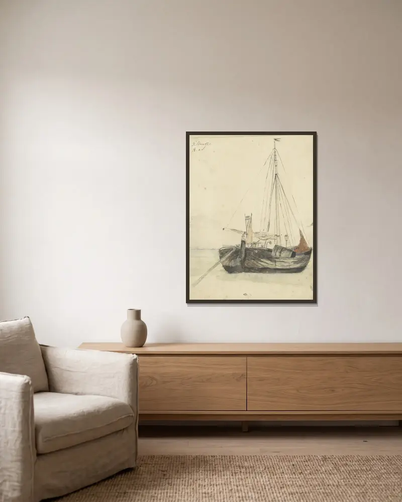 Fischerpink in Katwijk von Gerhard Munthe gerahmt an einer Wand