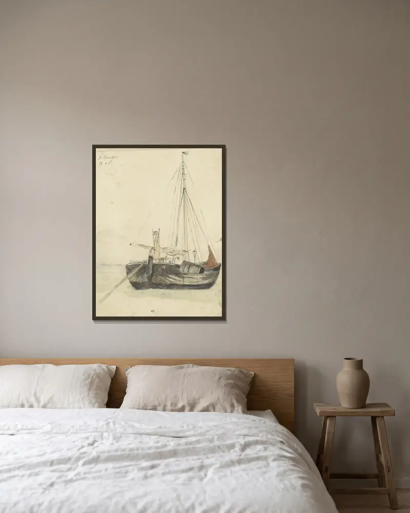 Fischerpink in Katwijk von Gerhard Munthe gerahmt an einer Wand