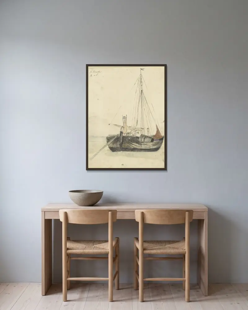 Fischerpink in Katwijk von Gerhard Munthe gerahmt an einer Wand