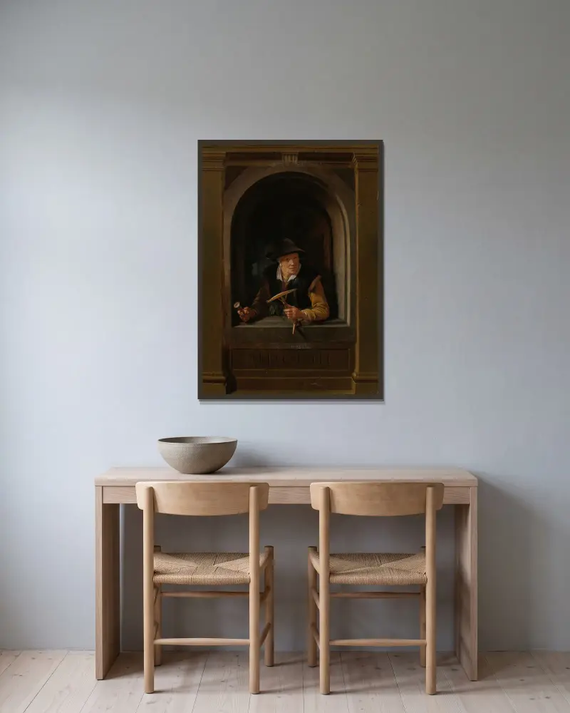 A Fisherman’s Wife av Gerrit Dou inramad på en vägg