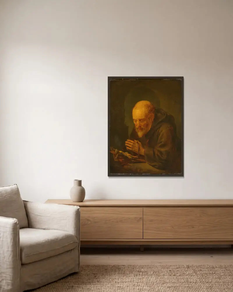 Eremit v modlitbě, Gerrit Dou v rámu na stěně