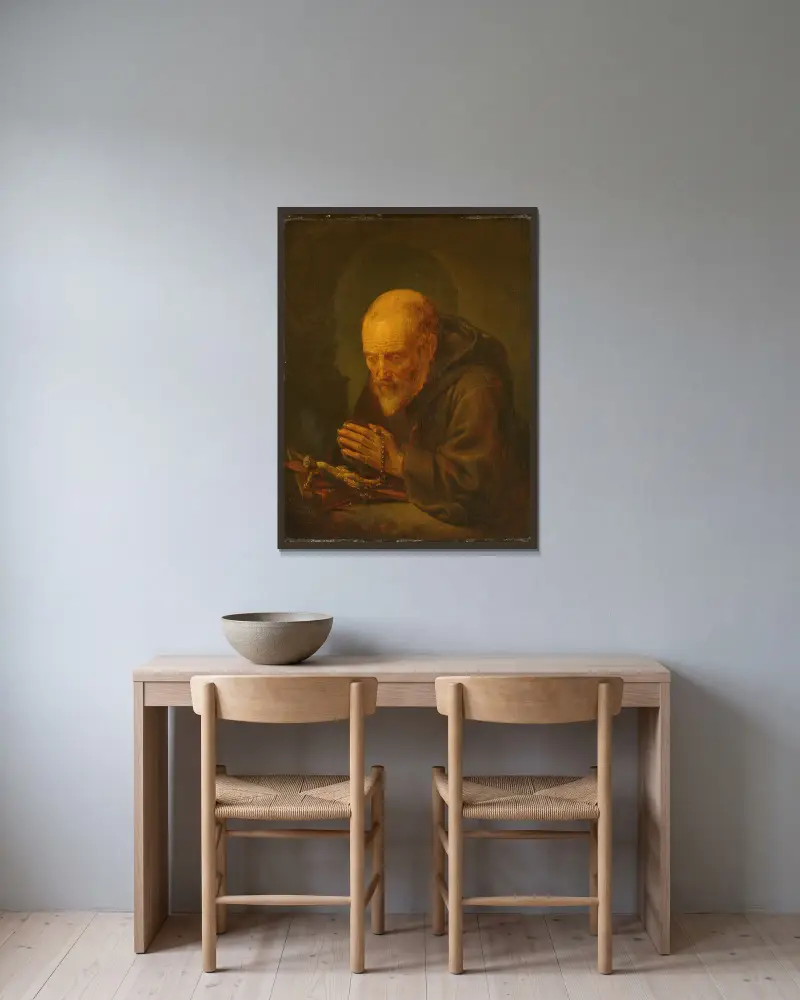 Eremit v modlitbě, Gerrit Dou v rámu na stěně