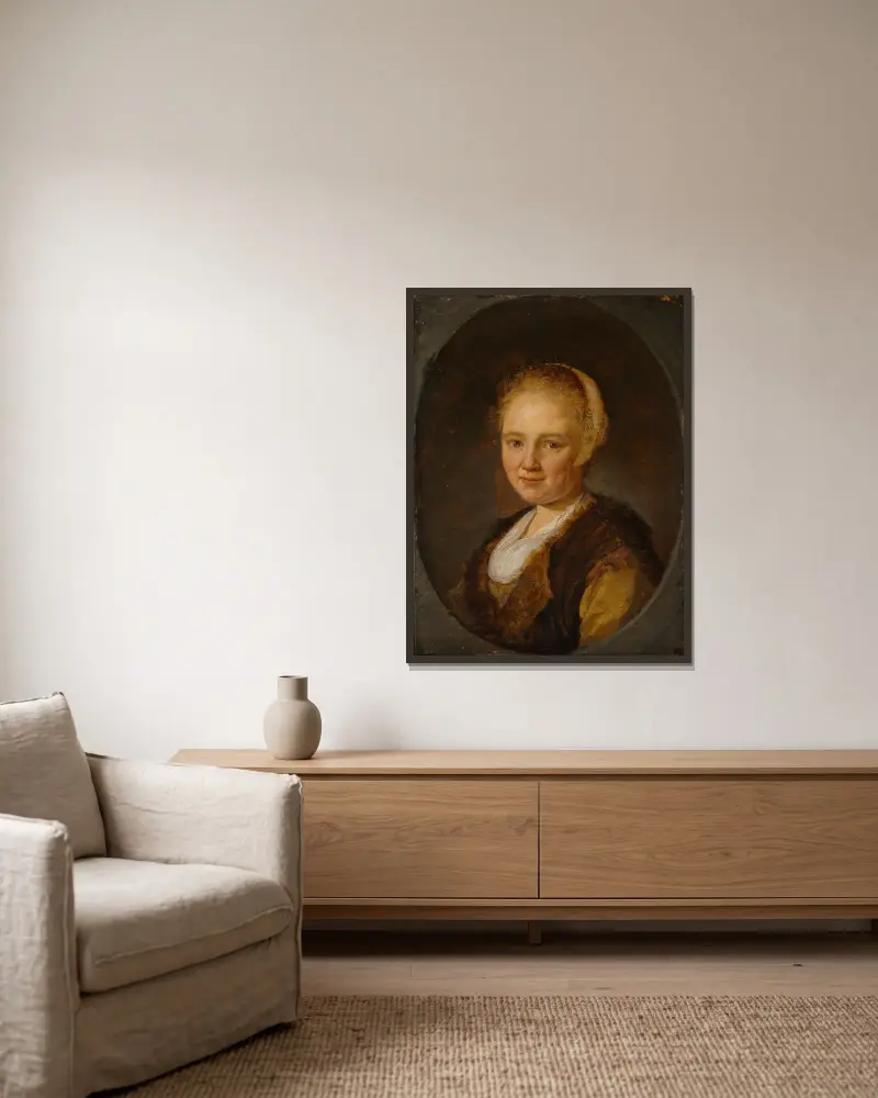 A Young Woman av Gerrit Dou inramad på en vägg
