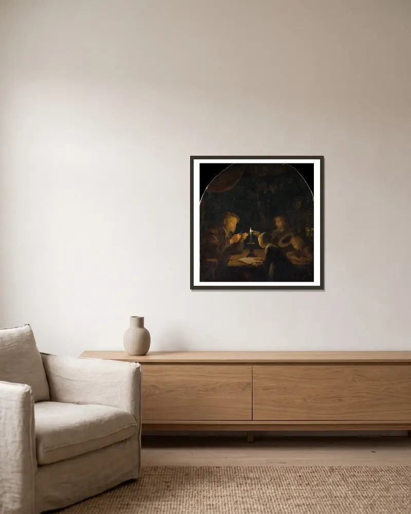 Večerní škola, Gerrit Dou v rámu na stěně