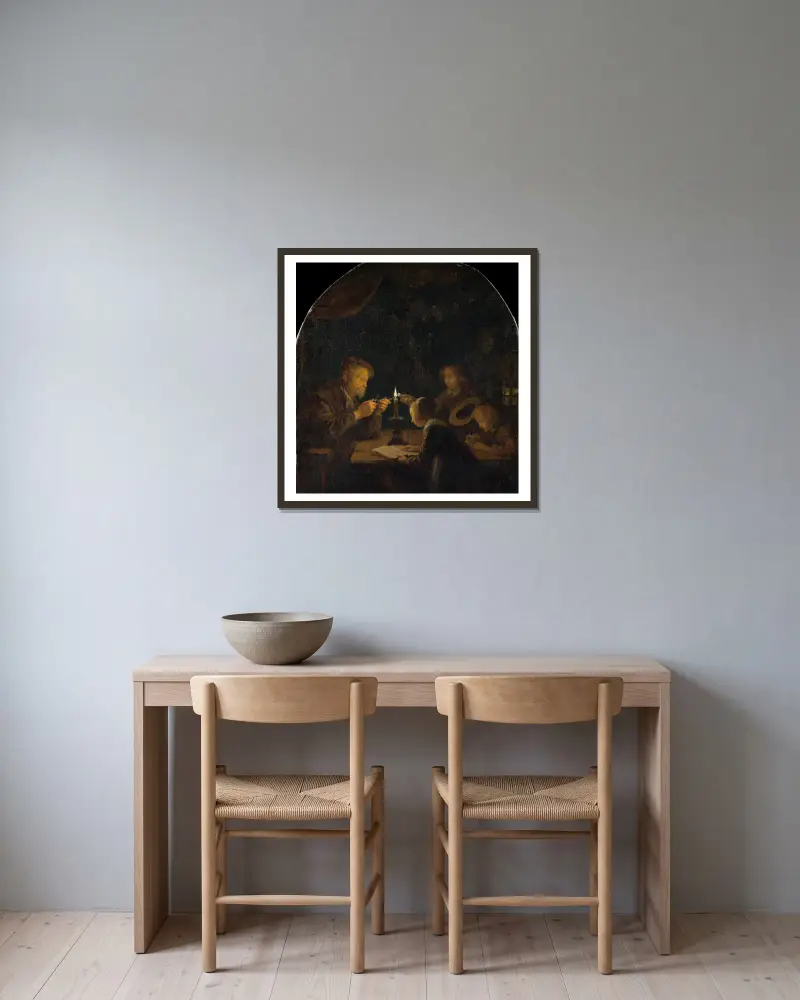 Večerní škola, Gerrit Dou v rámu na stěně
