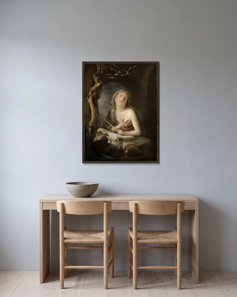 Die büssende Maria Magdalena in der Einöde av Gerrit Dou inramad på en vägg