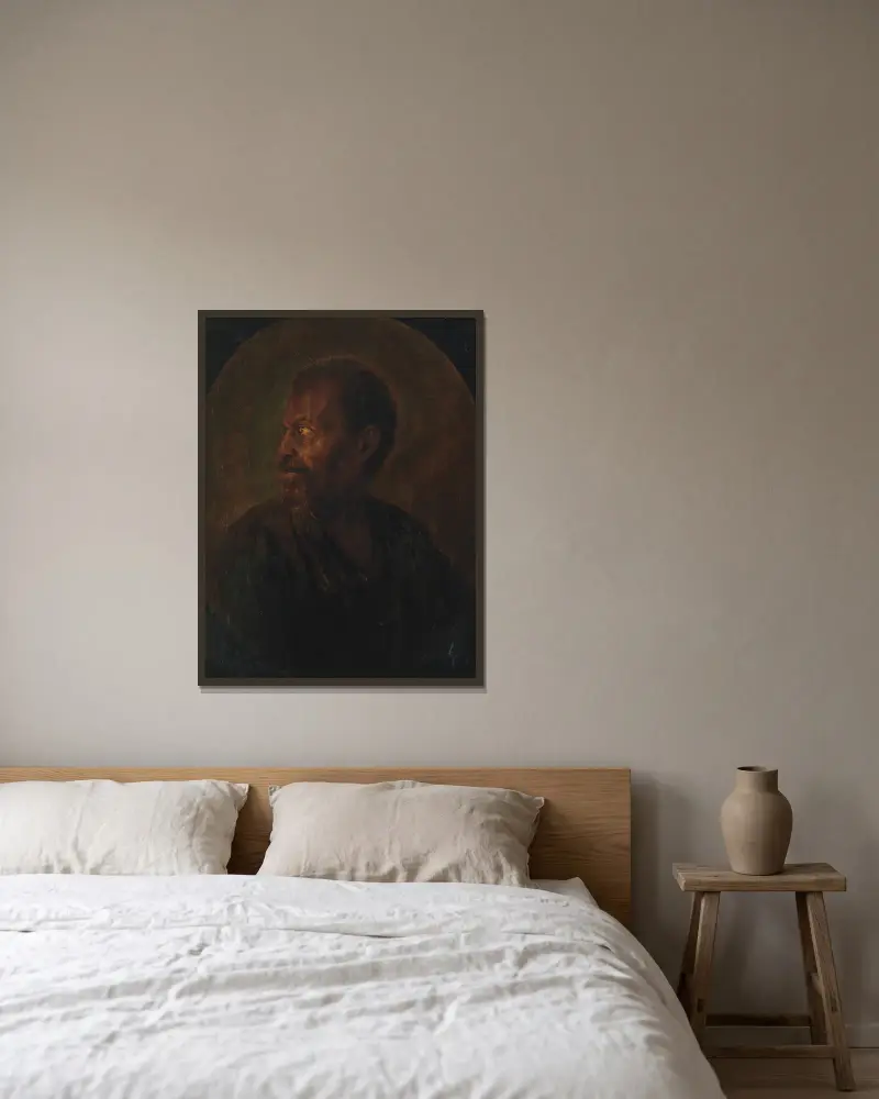 Head of an African av Gerrit Dou inramad på en vägg