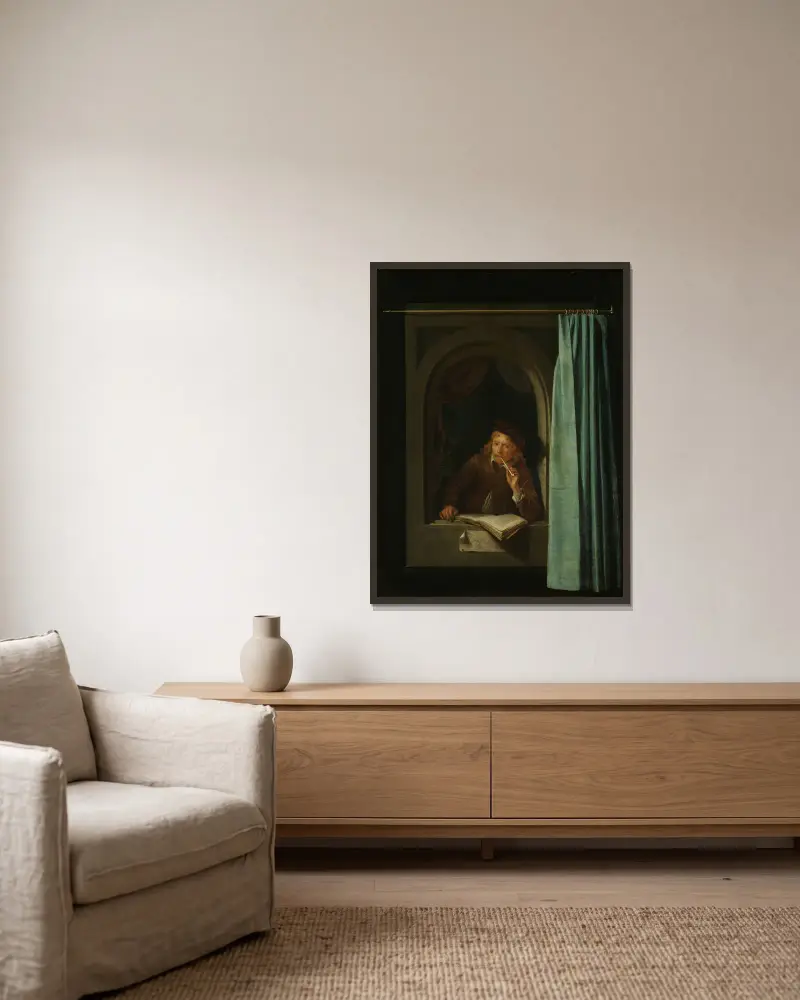 Muž kouřící dýmku, Gerrit Dou v rámu na stěně