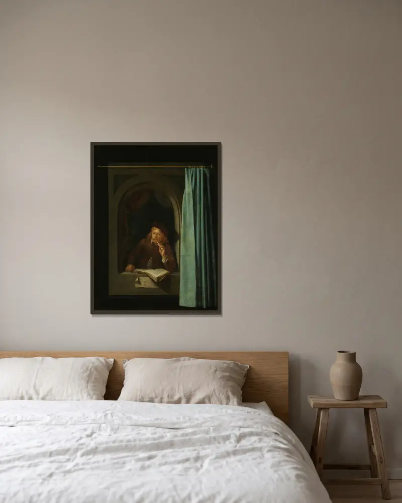 Muž kouřící dýmku, Gerrit Dou v rámu na stěně