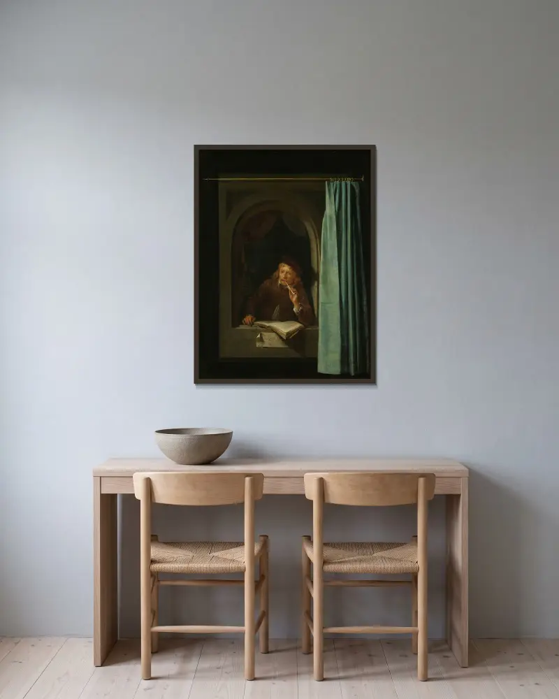 Muž kouřící dýmku, Gerrit Dou v rámu na stěně