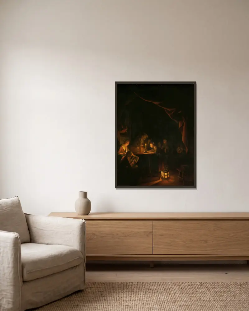Noční škola, Gerrit Dou v rámu na stěně