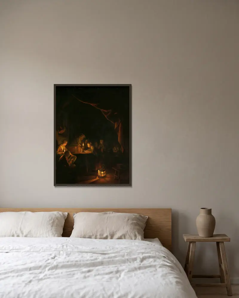 Noční škola, Gerrit Dou v rámu na stěně