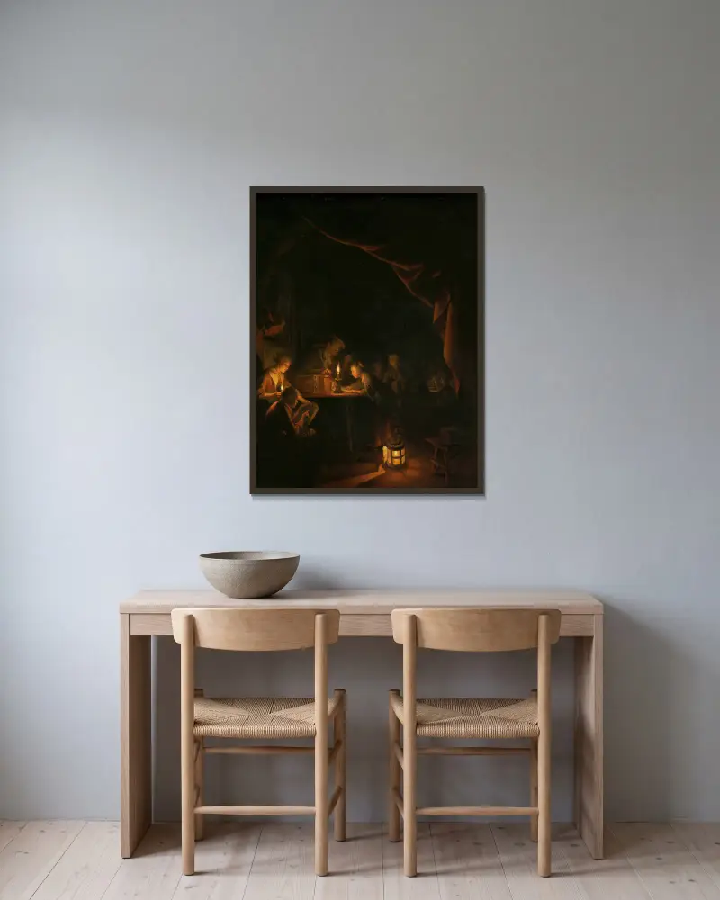 Noční škola, Gerrit Dou v rámu na stěně
