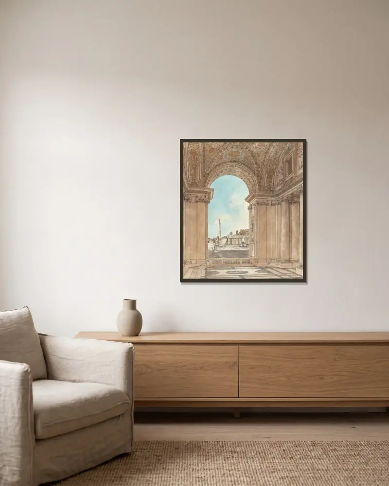 The Piazza of Saint Peter’s Seen through an Arch of the Basilica av Giacomo Quarenghi inramad på en vägg