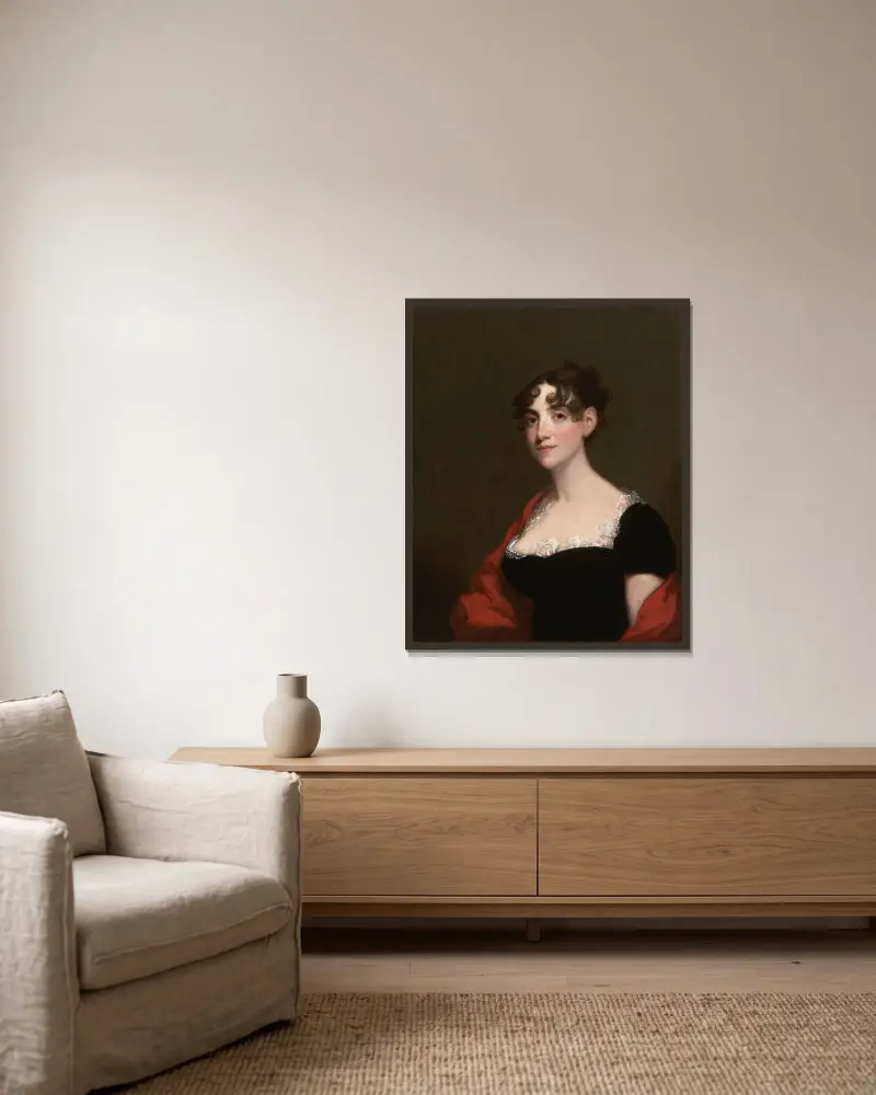 Ann Calvert Stuart Robinson (Mrs. William Robinson) av Gilbert Stuart inramad på en vägg