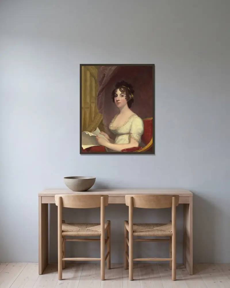 Anna Maria Brodeau Thornton (Mrs. William Thornton) av Gilbert Stuart inramad på en vägg