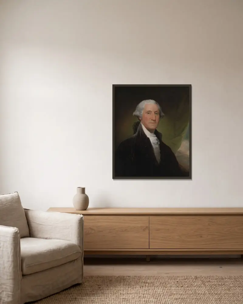 George Washington av Gilbert Stuart inramad på en vägg