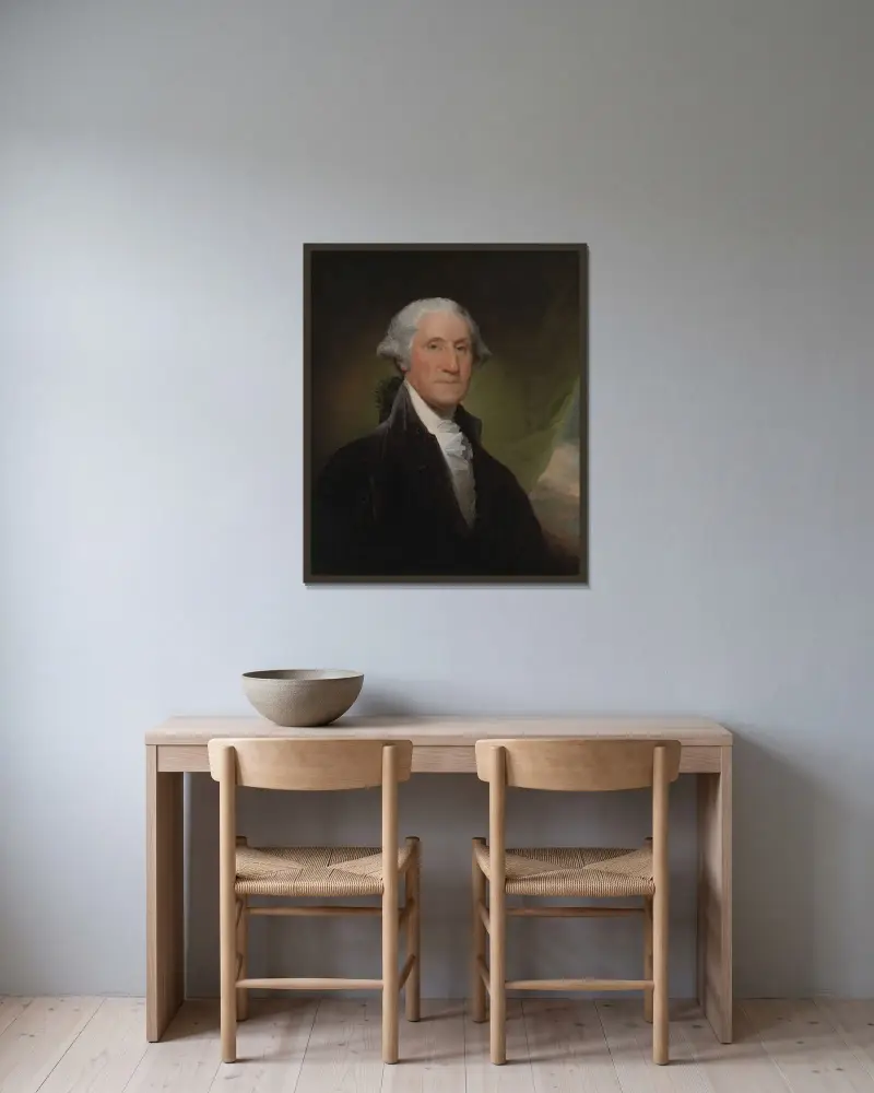 George Washington av Gilbert Stuart inramad på en vägg