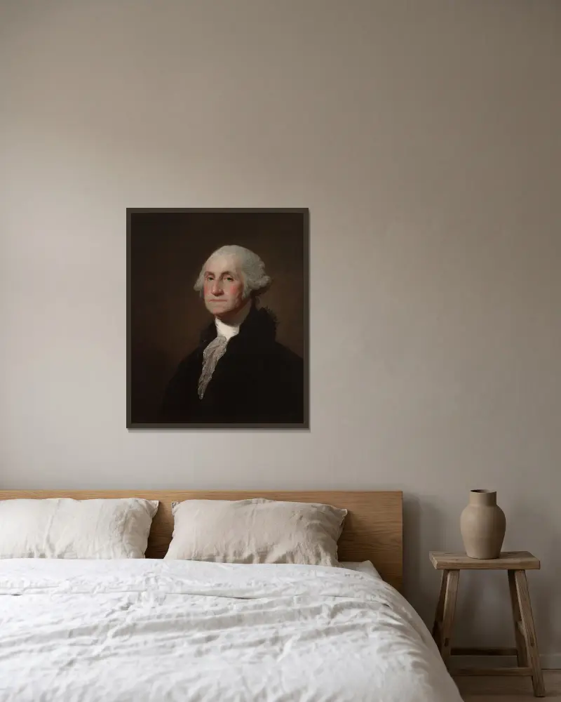George Washington av Gilbert Stuart inramad på en vägg