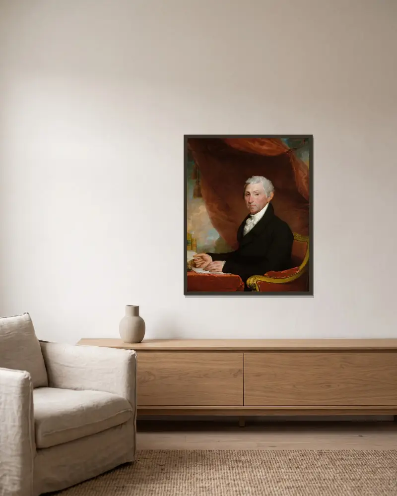 James Monroe av Gilbert Stuart inramad på en vägg