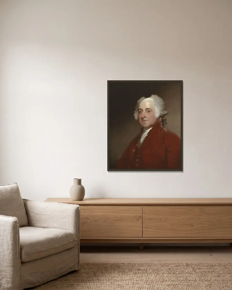 John Adams av Gilbert Stuart inramad på en vägg