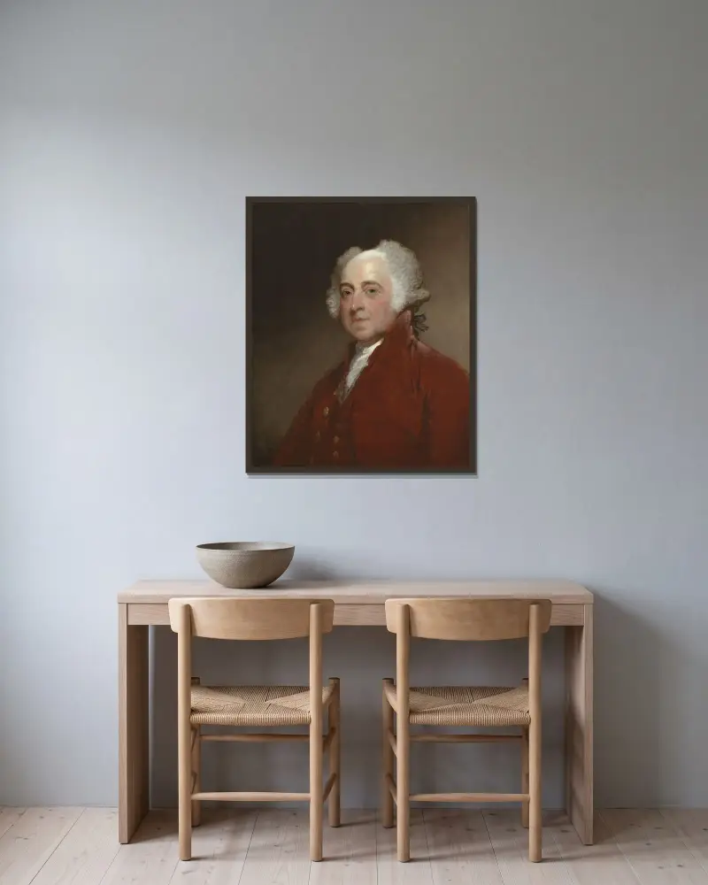 John Adams av Gilbert Stuart inramad på en vägg
