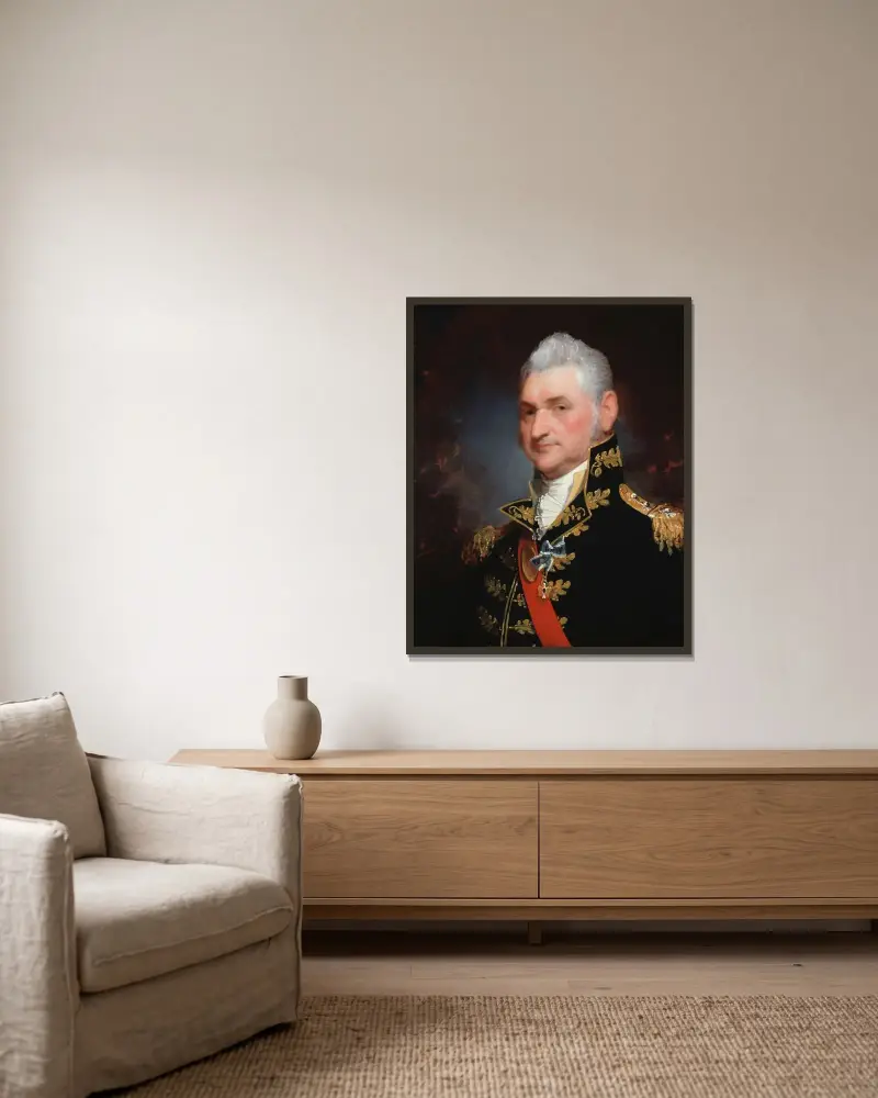 Major-General Henry Dearborn av Gilbert Stuart inramad på en vägg