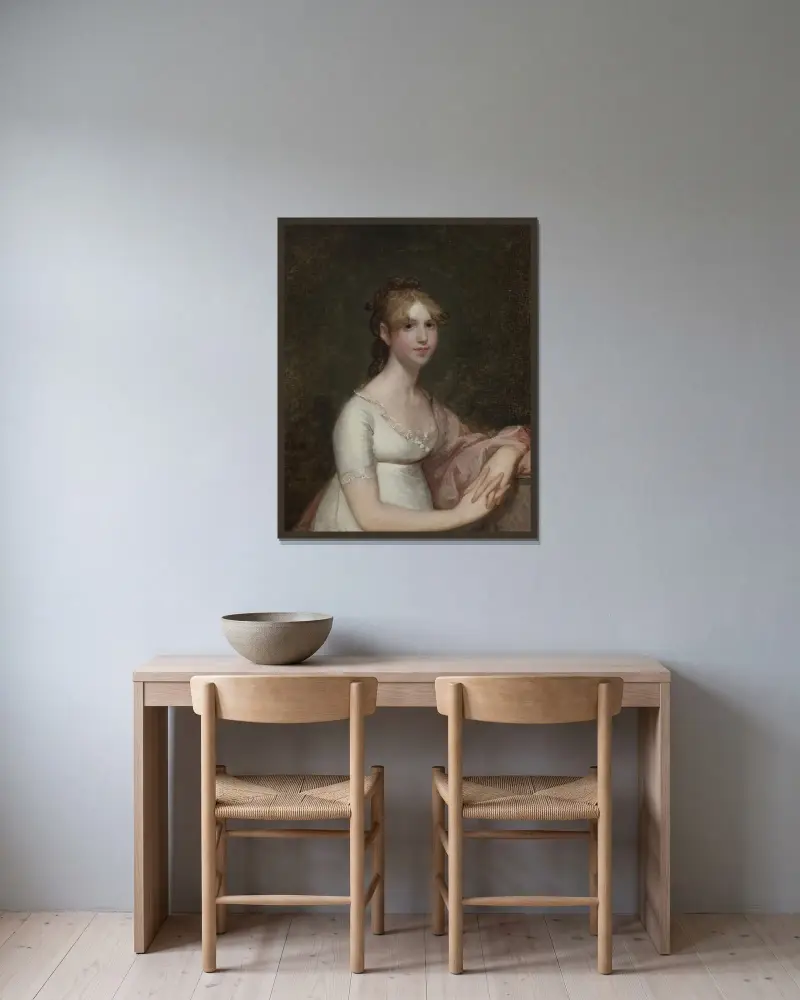 Miss Anna Powell Mason (Mrs. Patrick Grant) av Gilbert Stuart inramad på en vägg