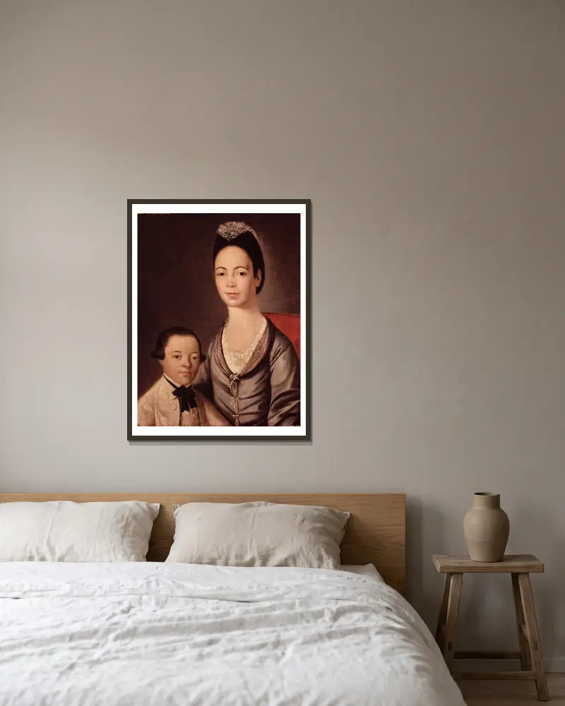 Mrs. Aaron Lopez and Her Son Joshua av Gilbert Stuart inramad på en vägg