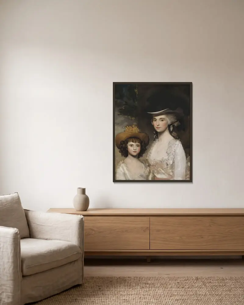 Mrs. Blades och hennes dotter av Gilbert Stuart inramad på en vägg