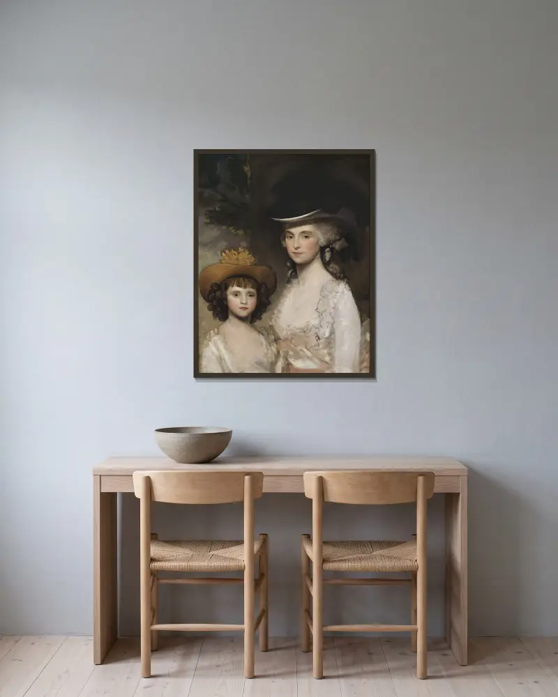 Mrs. Blades och hennes dotter av Gilbert Stuart inramad på en vägg