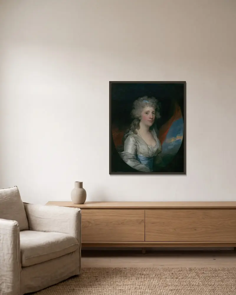 Mrs. Joseph Anthony Jr. (Henrietta Hillegas) av Gilbert Stuart inramad på en vägg
