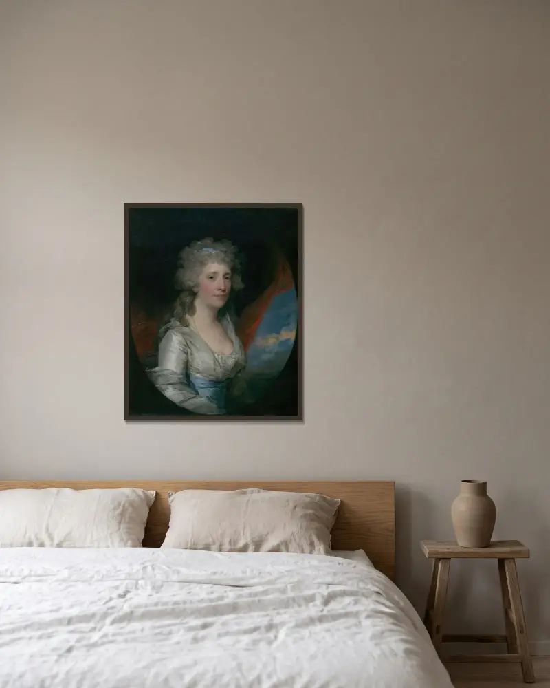 Mrs. Joseph Anthony Jr. (Henrietta Hillegas) av Gilbert Stuart inramad på en vägg
