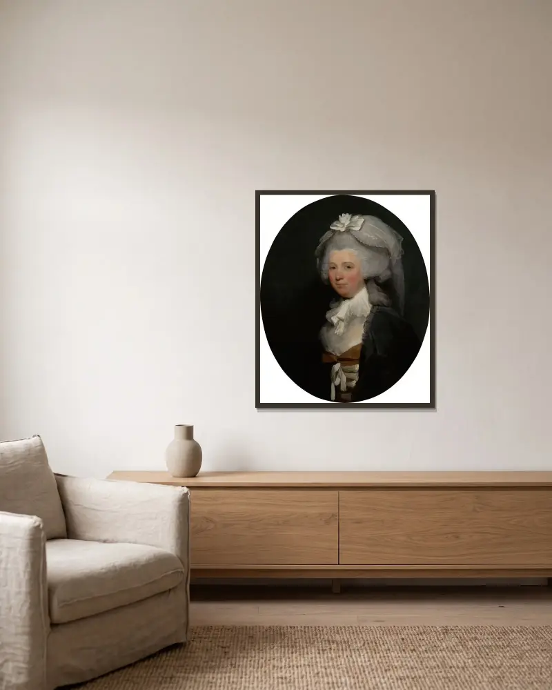Porträtt av en dam av Gilbert Stuart inramad på en vägg