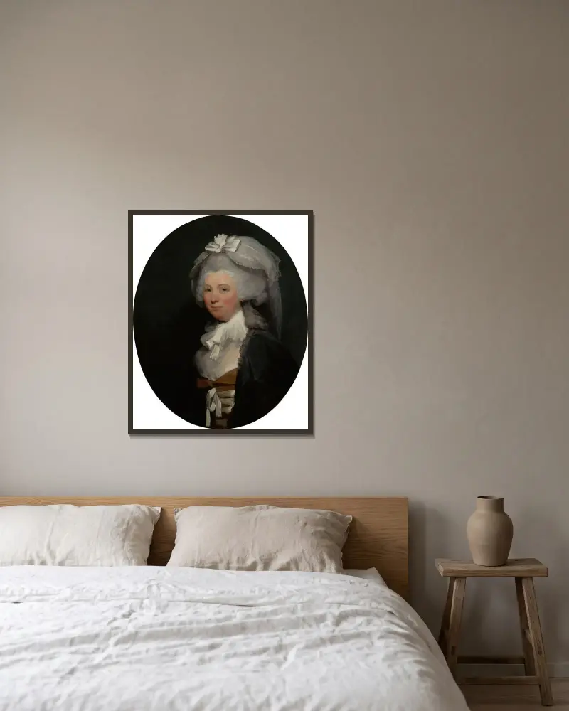 Porträtt av en dam av Gilbert Stuart inramad på en vägg