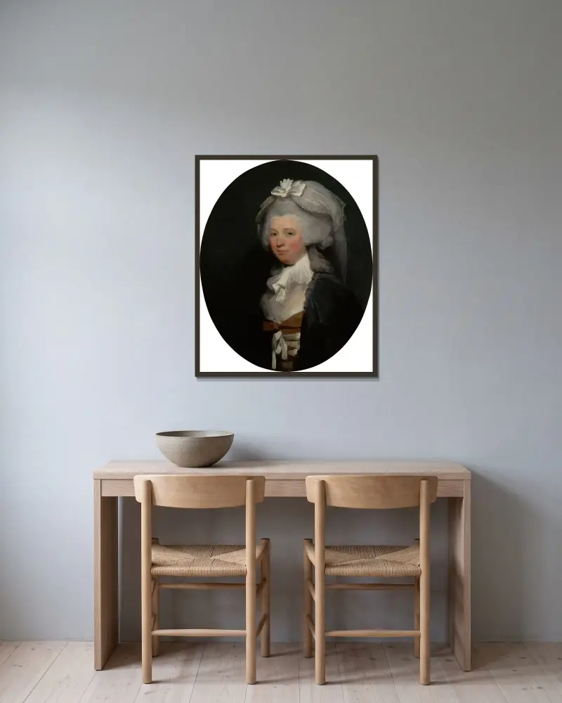 Porträtt av en dam av Gilbert Stuart inramad på en vägg