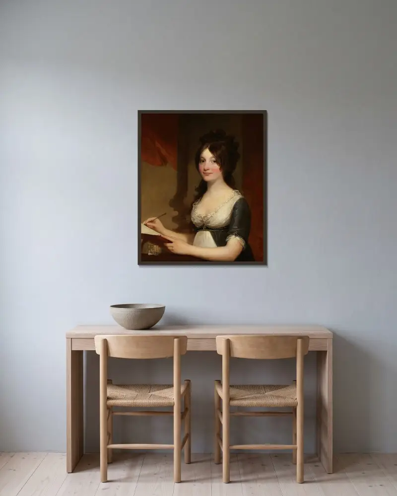 Porträtt av en ung kvinna av Gilbert Stuart inramad på en vägg