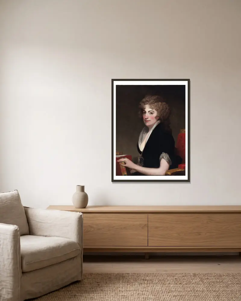 Portrait of Anne Willing Bingham av Gilbert Stuart inramad på en vägg
