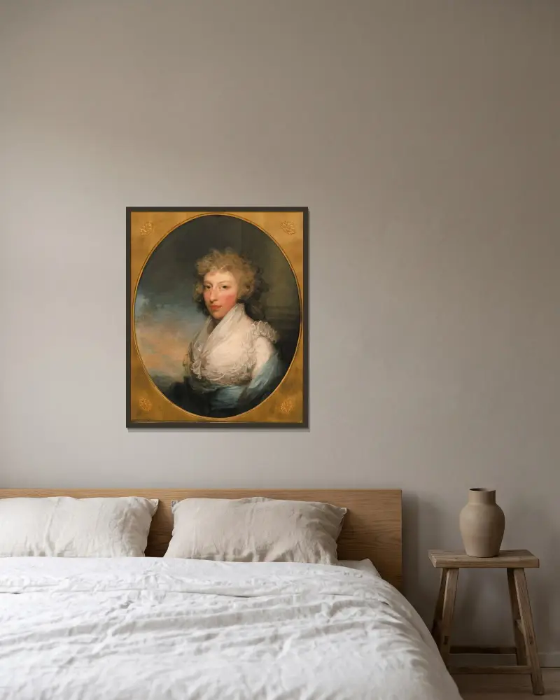 Porträtt av Mrs. Gabriel Manigault av Gilbert Stuart inramad på en vägg