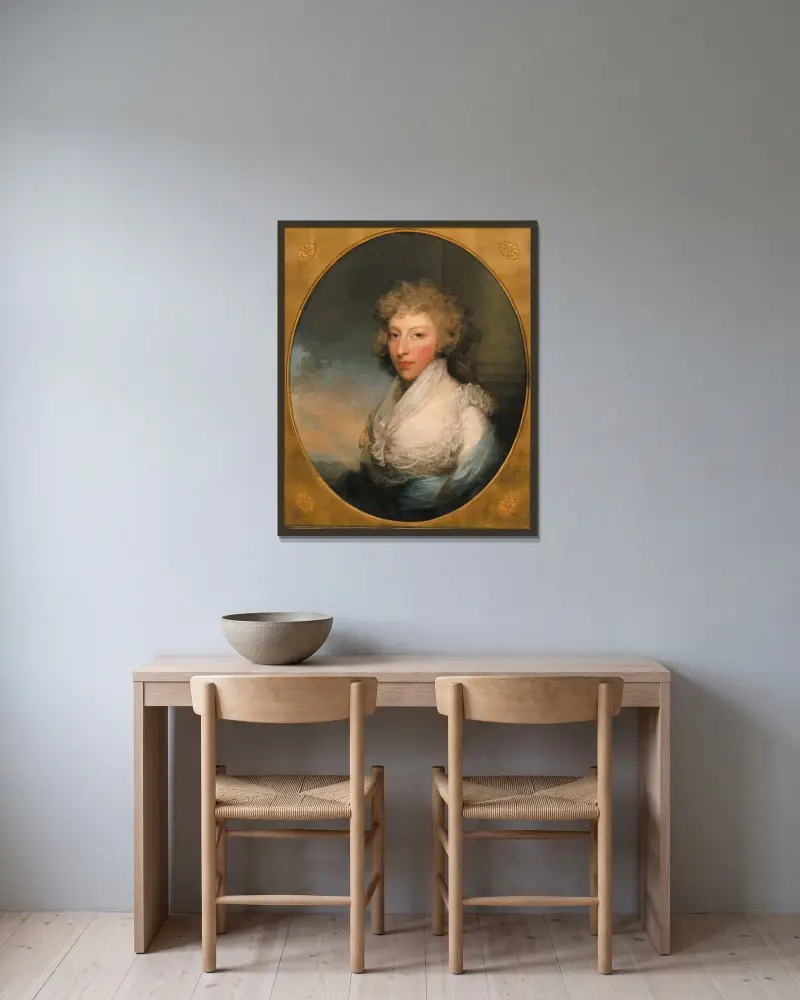 Porträtt av Mrs. Gabriel Manigault av Gilbert Stuart inramad på en vägg