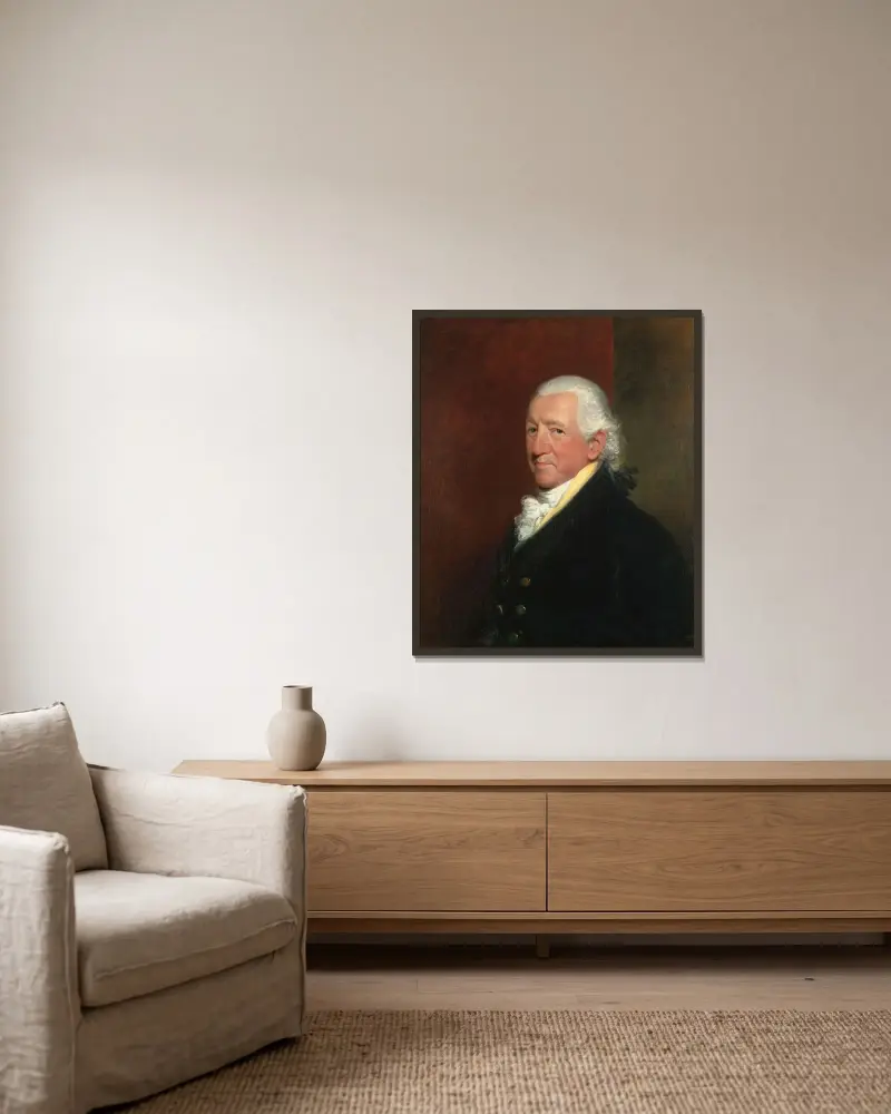 Porträtt av Ralph Winstanley Wood, Esq. från Pierrepont Place, Frensham av Gilbert Stuart inramad på en vägg