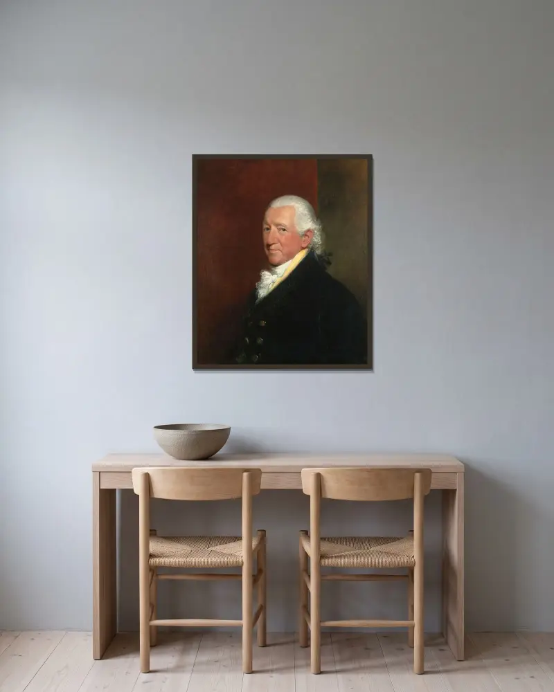 Porträtt av Ralph Winstanley Wood, Esq. från Pierrepont Place, Frensham av Gilbert Stuart inramad på en vägg