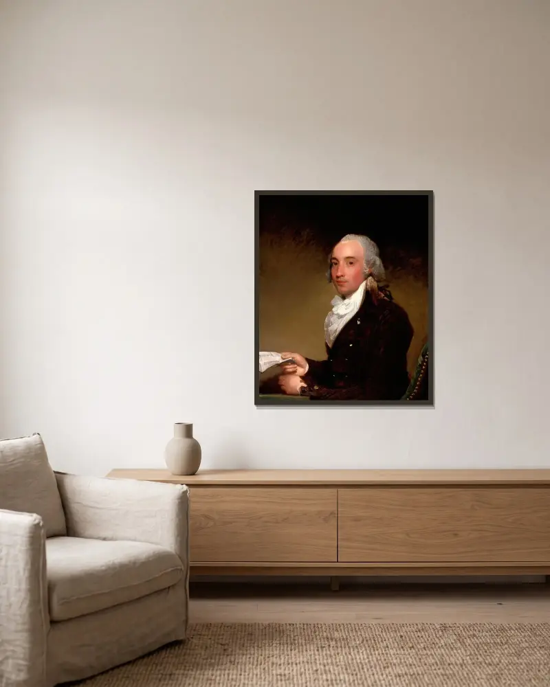 Porträtt av Richard Barrington, senare fjärde viscount Barrington av Gilbert Stuart inramad på en vägg