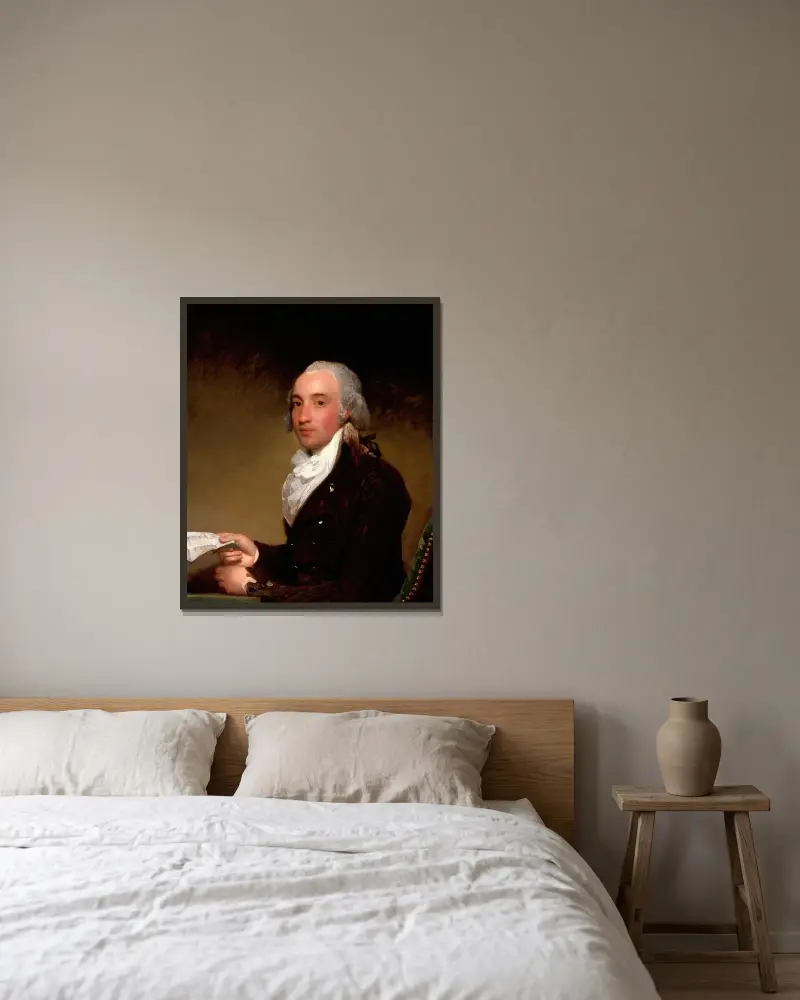 Porträtt av Richard Barrington, senare fjärde viscount Barrington av Gilbert Stuart inramad på en vägg
